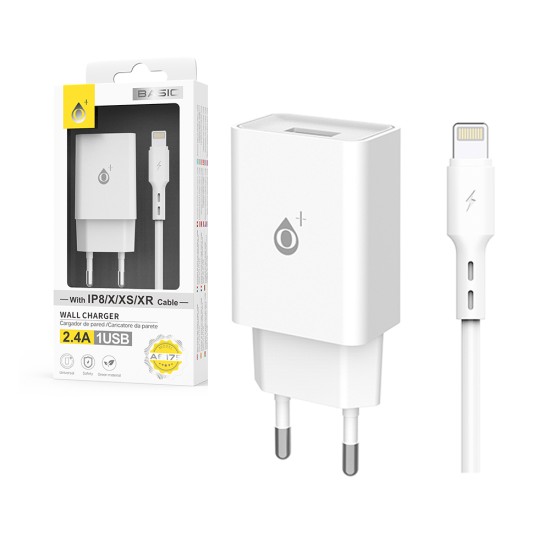 Carregador de Parede EU OnePlus A6175 com Cabo para iPhone 1 USB 5V/2,4 Branco